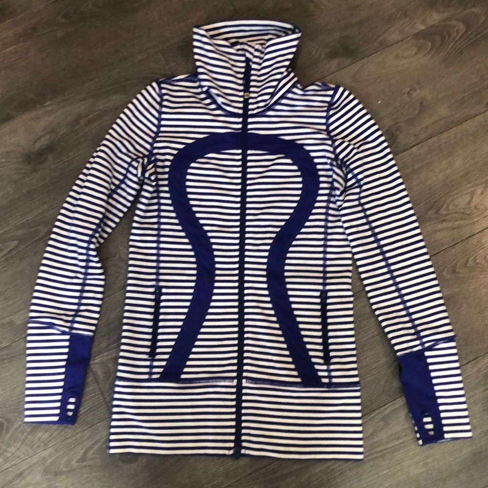 Lululemon Jacket Womens White Blue In Stride Full Zip Thumb Hole Athleisure sz 4